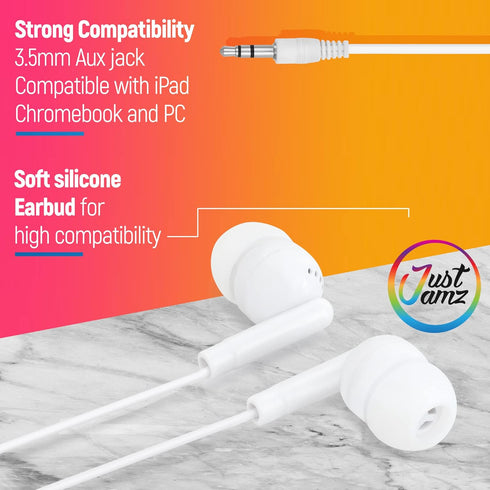 Earbuds 30 Pack | Bulk Basic Earbuds, Pearl White in-Ear Earbuds, Disposable Earphones, Affordable Headphones, 3.5 MM
