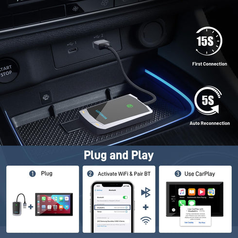 Wireless CarPlay Adapter for iPhone, Upgraded 5.8GHz Plug & Play Adapter for Cars from 2015, Fast Stable Connect