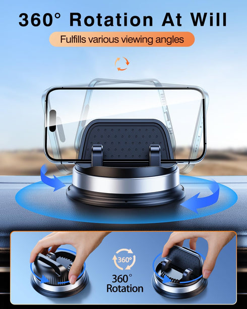 OATSBASF Cell Phone Holder for Car, Dashboard Car Phone Mount 360° Rotatable with Non-Slip Silicone