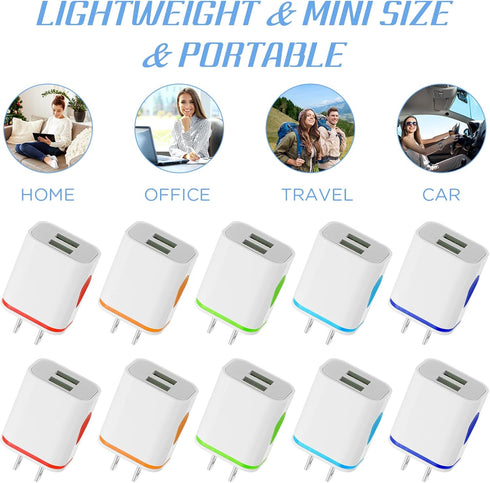 12 Pcs USB Wall Charger Adapter Plug Cube, 2.1A Fast Charging Block, Colorful Water Drop Style for Smartphones & Tablets