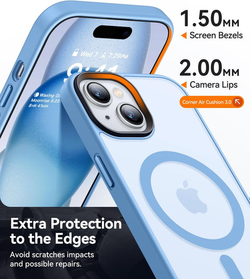 CANSHN iPhone 15 Case - Slim Sky Blue Magnetic Cover, MagSafe Compatible, MIL-Grade Drop Tested, Anti-Scratch,