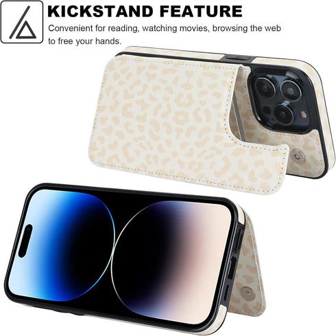HAOPINSH iPhone 14 Pro Max Wallet Case with Card Holder, Cream-Coloured Leopard Cheetah Back Flip PU Leather Case