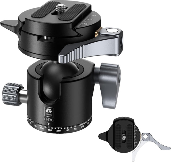 SIRUI Quick Release System Low Profile Tripod Head, 360° Panoramic Metal Ball Head Mount for Monopod, DSLR, Max Load