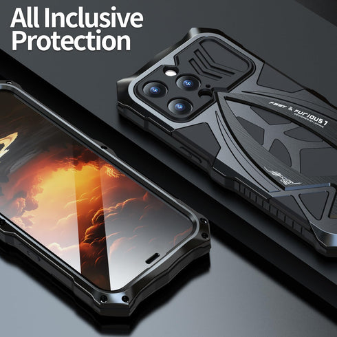 Protective Case for iPhone 15 Pro Cover Heavy Duty Metal Aluminium Bumper Case with Camera and Screen Protector,
