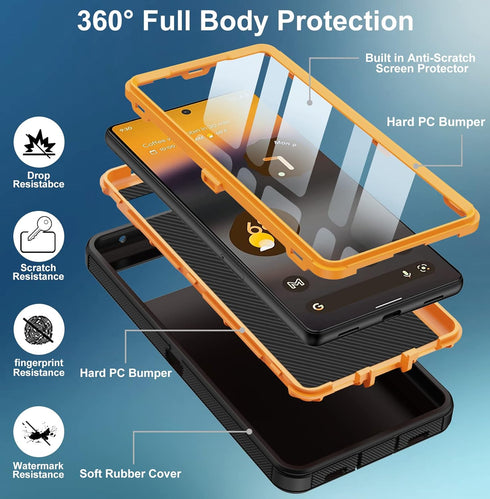 Shop Google Pixel 6A Case - Heavy Duty, Rugged, Shockproof, Dustproof, with Built-in Screen Protector - Orange.