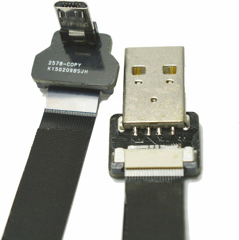 FFC Micro USB FPV Flat Slim Thin Ribbon FPC Cable Black 90 Degree to Standard USB A for Charging and Sync (40CM)