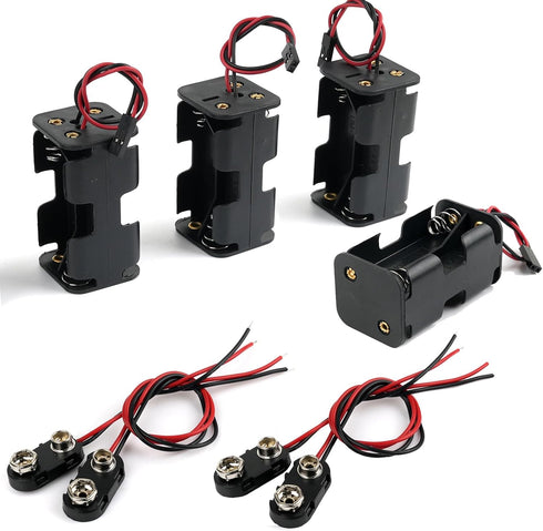 Stemedu 4-Set AA Battery Holders & Cases (4x1.5V/6V, 2-Layer) & 9V Connector Kit