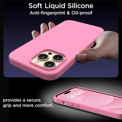 iPhone 14 Pro Max Case, Tender Pink Liquid Silicone, Shockproof Slim, 6.7", with 2X Screen Protectors & Soft Microfiber