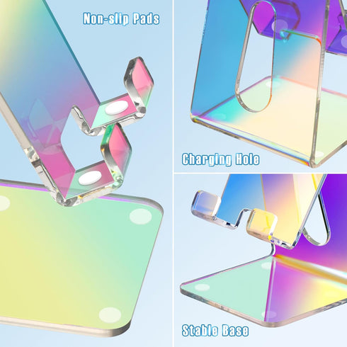 Tomorotec Iridescent Acrylic Cell Phone Stand, Portable Non-Slip Holder for Desk, Compatible with iPhone Samsung Galaxy