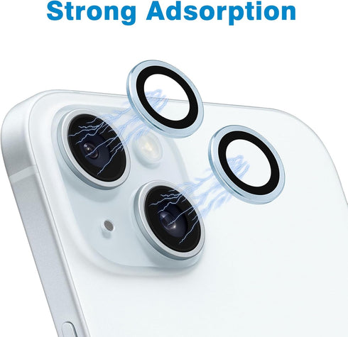 iPhone 15 & 15 Plus Camera Lens Protector - 9H Tempered Glass, Anti-Scratch, Shockproof Metal Ring, 2 Lens Covers.