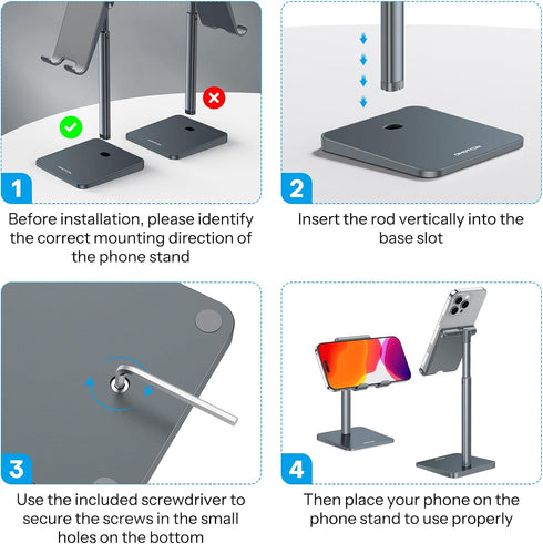OMOTON Air/17 11 S20 S10 S9 S8 (3.5-7.0-Inch), Cell Phone Stand, Adjustable Angle Height Desk Phone Dock Holder