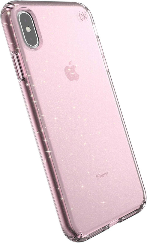 Speck Products Compatible Phone Case for Apple iPhone Xs Max, Presidio Clear + Glitter Case, Bella Pink with Gold