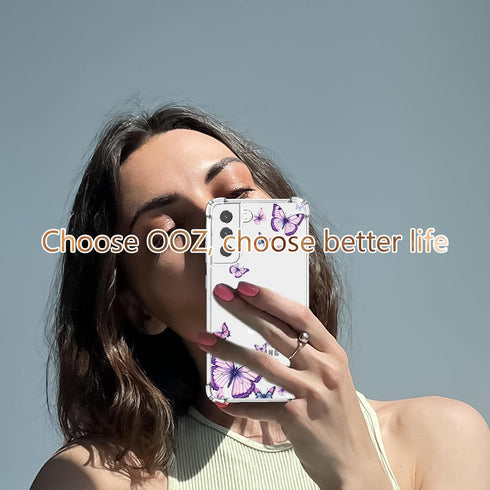 for Samsung Galaxy S21 FE Case, Alluring Purple Butterfly Pattern Slim Hard Cover, Shockproof Protective Women Phone -