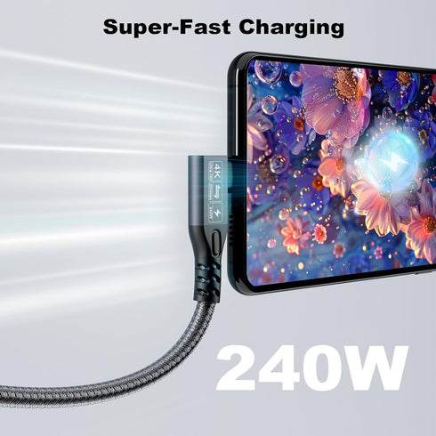 20Gbps USB C 3.2 Extension Cable, 90 Degree Type-C Male to Female Extender, 4K@60Hz 240W Charging & Data Transfer