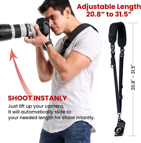 Waka Rapid Camera Neck Strap with Quick Release and Safety Tether, Adjustable Shoulder Sling Strap for Nikon Canon Sony