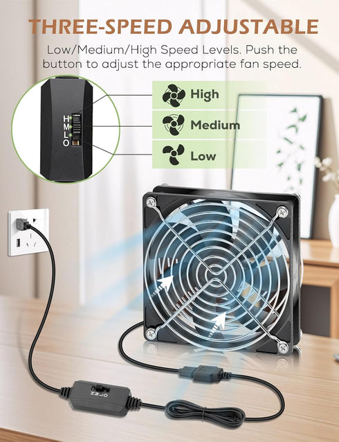 120mm 25mm 5V 3 x DC Brushless USB PC Case DVR CPU Cooling Fan with Speed Controller for WiFi Modem Cabinet Xbox DVR