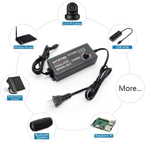 3-24V 2A Adjustable AC/DC Power Adapter, Multi Voltage Power Supply for Household Electronics, 5.5 x 2.5mm US Plug