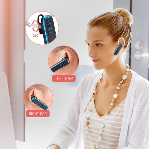 Wireless Bluetooth Headset: Ultralight Earpiece with Noise Cancelling Mic, 18 Hours Playtime for iPhone, Samsung,