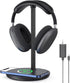 Headphone Stand with Wireless Charger, 2 in 1 Gaming Headset Holder Dock for iPhone 15/14/13/12/11, Samsung, AirPods