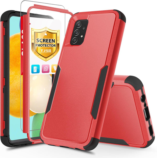 TJS Compatible with Samsung Galaxy A52 Case, Galaxy A52S Case with Tempered Glass Screen Protector, Heavy Duty Rugged