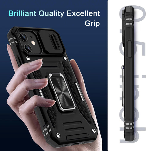 DEERLAMN iPhone 11 Case - Black, Military Grade Shockproof, Slide Camera Cover, Screen Protector (2 Packs), Rotated