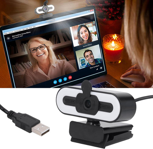 Yoidesu 1080P Webcam for PC, HD Webcam with Adjustable Ring Light and Microphone, Rotatable Wide Angle Camera, Plug