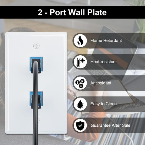 FGB 20-Pack 2-Port Keystone Wall Plate, Low-Profile Single Gang Wall Plates for RJ45, HDMI, Coax Inserts