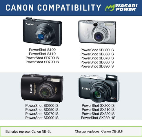 Wasabi Power Battery and Charger (2-Pack) for Canon NB-5L, PowerShot S100, S110, SD700 IS, SD790 IS