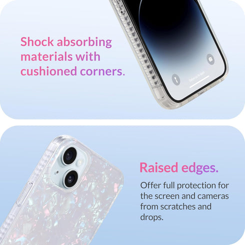 LONLI Hue White Pearl Tort Case for iPhone 15 Plus - 10FT Drop Protection, Shockproof Cover with Color Changing Effect