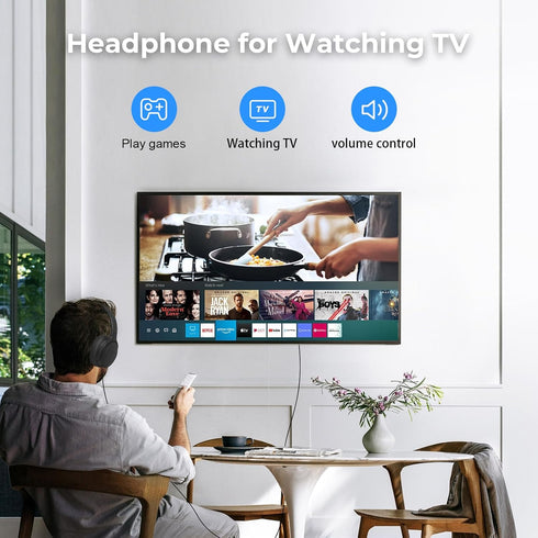 100SEASHELL 3.5mm Audio(19FT) Long Cord Tv Headphones for Seniors with Volume Control Wired Over The Ear Headphone