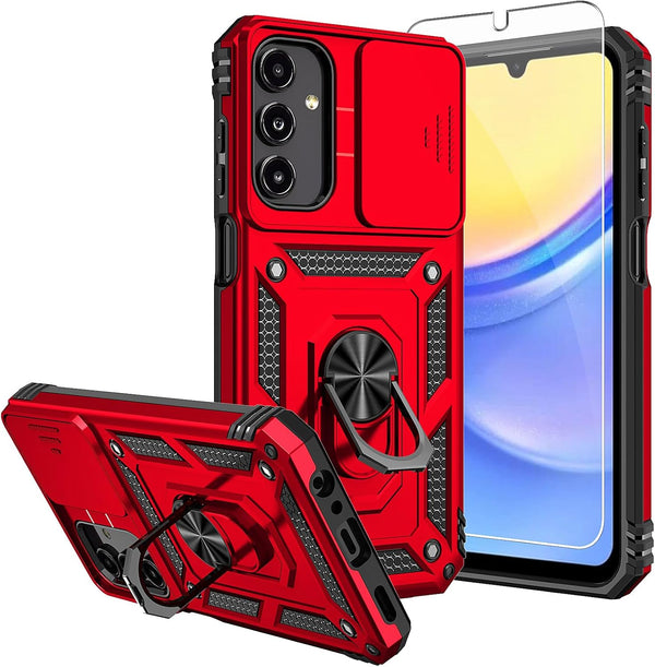 for Samsung A15 5G Case with Screen Protectors and Camera Cover, Military Grade Drop Tested - Red