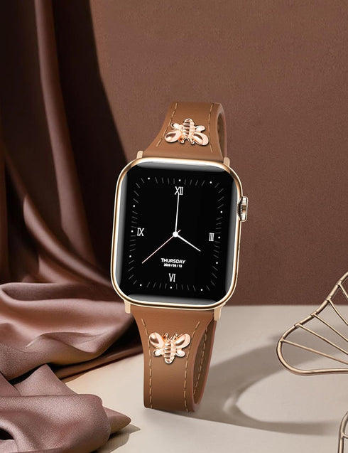 Slim Leather Bands with Charms for Women, Compatible with Apple Watch Band 38mm 40mm 41mm