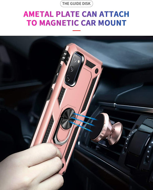 ADDIT Samsung S20 FE Case, Heavy Duty Military Grade with Kickstand Ring & Magnet Car Mount - Rose Gold