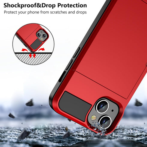 Vofolen iPhone 14 Case Wallet with Credit Card Holder, Red, Anti-Scratch Dual Layer Hybrid Bumper Armor