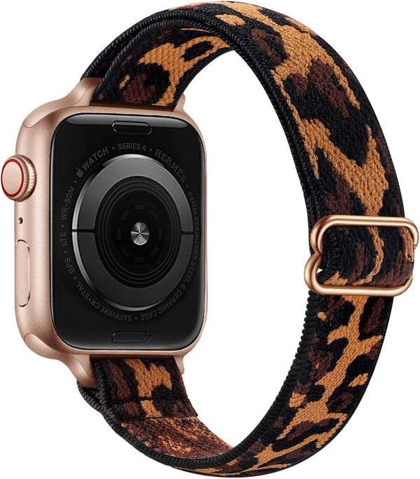 SICCIDEN Slim Stretchy Bands Compatible with Apple Watch Band 49mm 45mm 44mm 42mm, Women Nylon Thin Strap (Leopard/Rose