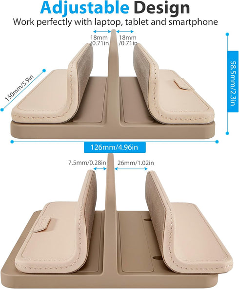 GINKOUHA 3 1 17.3''), Dual Vertical Laptop Stand, in Upright Desktop Stand Holder with Adjustable Dock (Up to Leather