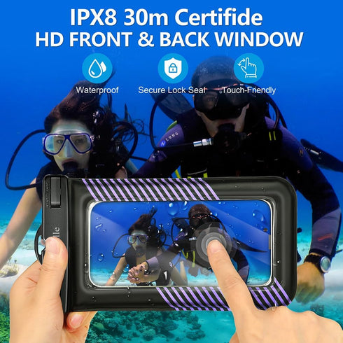 Waterproof Phone Pouches Bags, IPX8 Floatable Cell Phone Water Protectors 2 Pack with Adjustable Neck Lanyard for