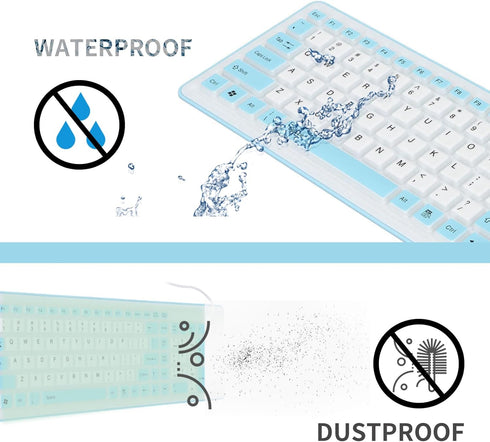 EBTOOLS Foldable Silicone Keyboard, 103 Keys USB Wired Waterproof Roll-Up Keyboard for PC Laptop, Blue