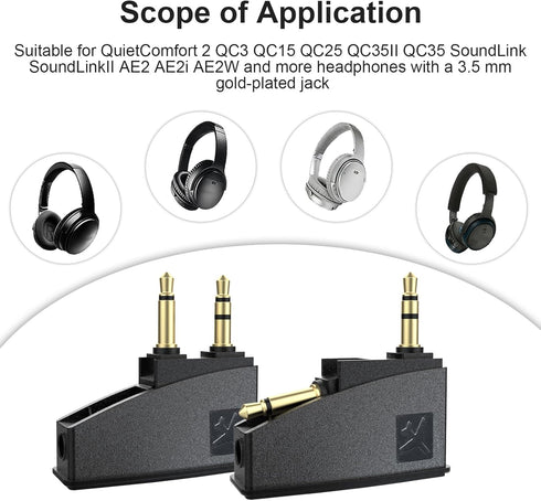 QC45 Airplane Headphone Adapter for Bose 700 QuietComfort 2 QC3 QC15 QC20 QC25 QC35 QC35ii NC700 SoundLink (2 Pack)