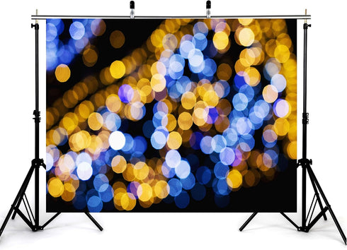 KeyWork 10x7ft Blue Gold Bokeh Backdrop Glitter Night Light Abstract Sparkle Photography Background for Wedding