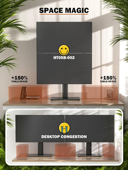 Dual Monitor Stand - Vertical Stack Screen Free-Standing Riser Fits Two 13 to 34 Inch Screens, Height Adjustable