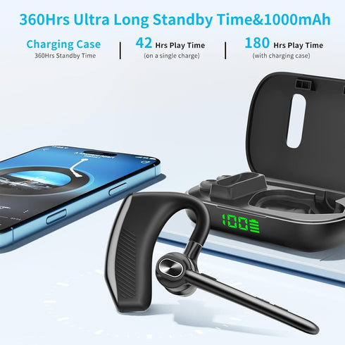 ZUKUMU Headset 180H 1000mAh Headset Bluetooth Wireless Earpiece Microphone Playtime Wireless Charging Case Handsfree