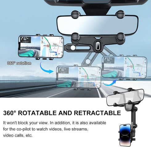 ZNDAW 360 (4 Rear View Mirror Phone Holder, Rotatable Multifunctional Rearview Mirror Mobile Phones Mount, Universal