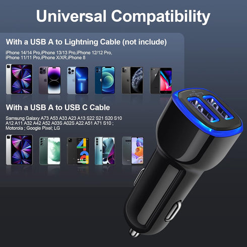 Android Phone Car Charger 12 Volt USB Outlet Adapter, Dual 2.4A Cigarette Lighter Charger for Samsung Galaxy, iPhone