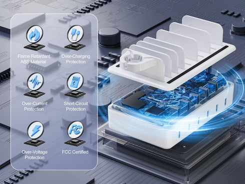 Charging Station for Multiple Devices, 6 Port 50W Fast Multi Charger Station with 6 Mixed Charging Cables for iPhone