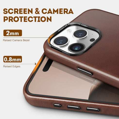 Genuine Leather Case for iPhone 15 Pro Max 6.7 inch, Rustic Brown, Oil Wax Top-Grain Leather, MagSafe Compatible