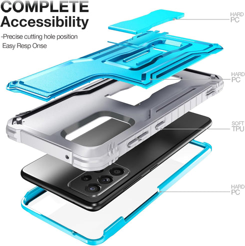 FITO Heavy Duty Case for Samsung A52, Dual Layer Shockproof with Built-in Screen Protector and Kickstand, Blue