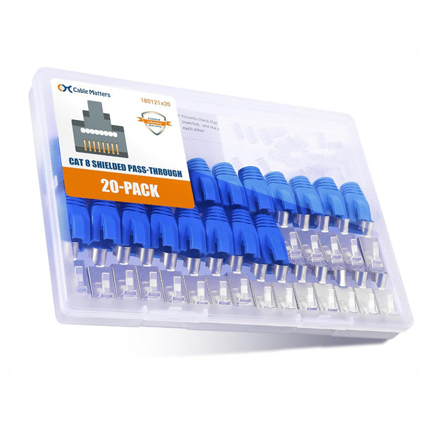 Cable Matters 20-Pack Cat8 RJ45 Pass Through Connector - 23-24AWG Shielded with Load Bar & Strain Relief