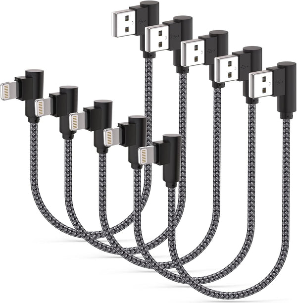 MFi Certified 1Ft iPhone Charger - Braided 90° Lightning Cable for iPhone 14, 13, 12, 11, Pro, X, XS, XR, 8, 7, 6, 5