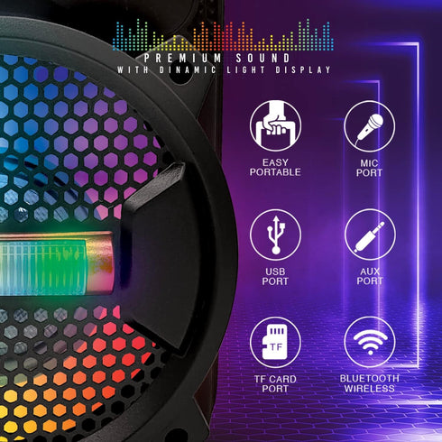 Top Tech Audio Rock-8 Portable 8 Inch Bluetooth Speaker with Woofer & Tweeter, Festival PA LED Speaker, True Wireless